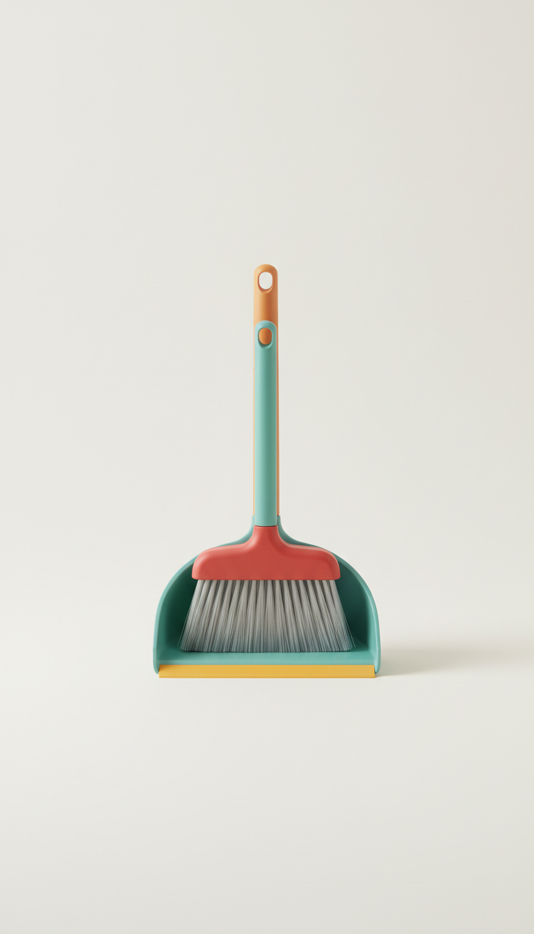 Compact Broom and Dustpan Set—Stackable Handle
